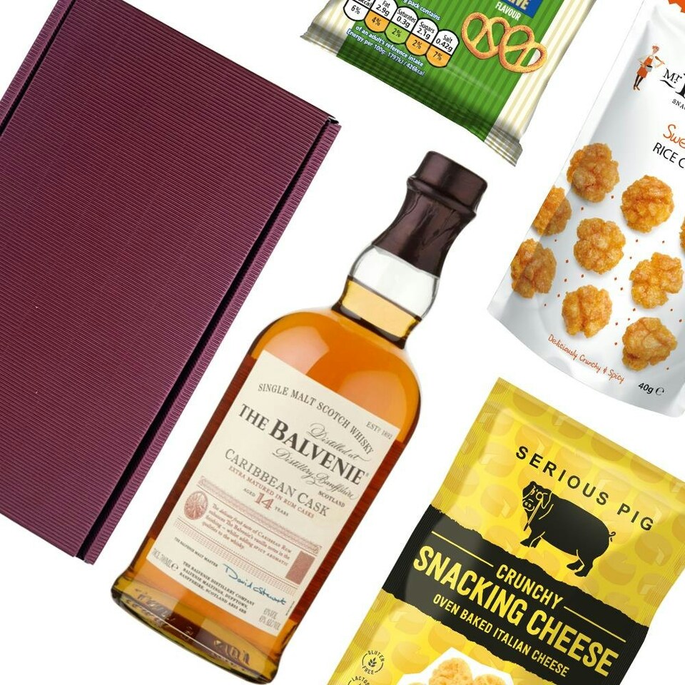 image 1 of Balvenie Caribbean Cask 14 Year Old Whisky Nibbles Hamper 70cl 43% abv