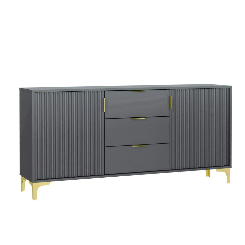 image 1 of Bold sideboard 140cm grey ribbed fronts gold accents Grey