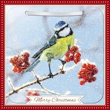 Blue Bird On Berry Branch Photographic 3D Lenticular Merry Christmas Card with Detachable Keepsake