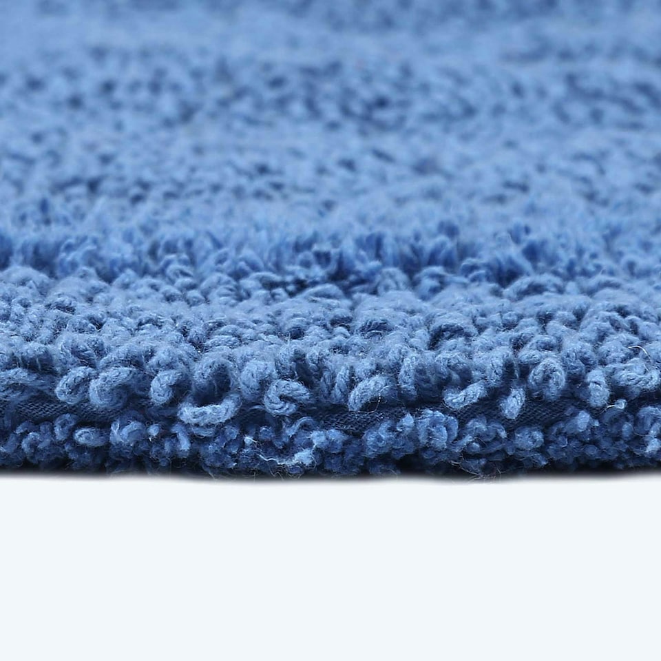 image 1 of Homescapes Luxury Reversible Semi Circle Bath Mat - Cobalt Blue Blue