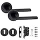 image 1 of Golden Grace Leon Design Door Handles Set on Round Rose in Matt Black Finish with 64mm 3 Lever Mortise Lock and Key Hole Black