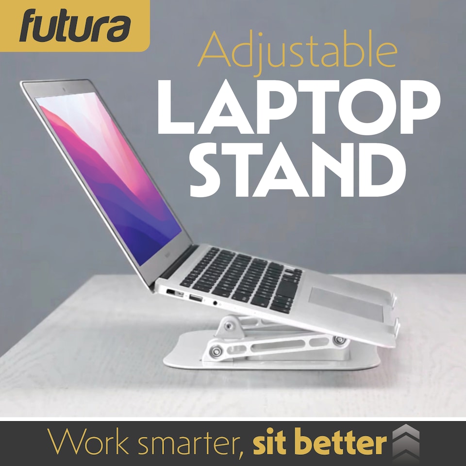 image 1 of Futura Laptop Stand Adjustable Portable Riser, White Foldable Aluminium Holder for MacBook AirPro and 11 to 17 inch Laptops | White | White | One Size | 1