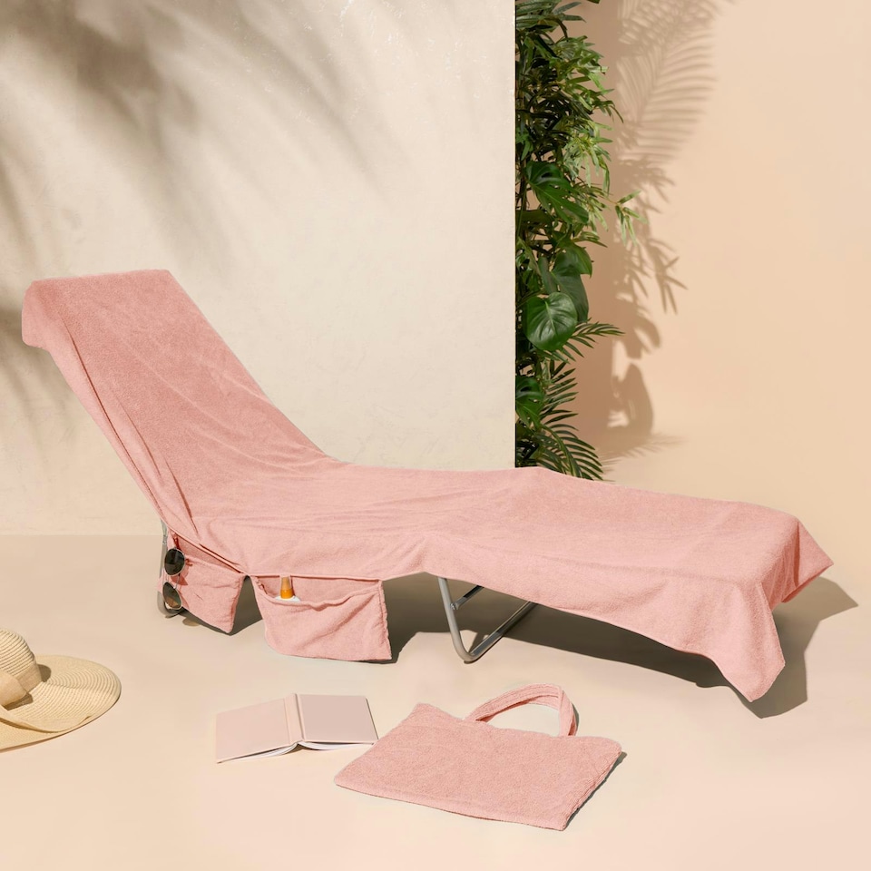 image 1 of OHS Microfibre Quick Dry Spa Bath Beach Chair Cover Towel Bag, 75x215cm - Blush Pink