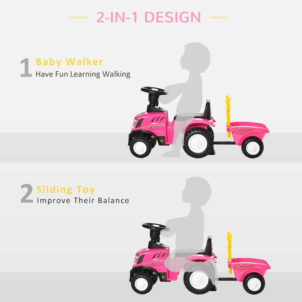 image 1 of HOMCOM Ride On Tractor Toddler Walker Foot To Floor Slider 12-36 Months Pink