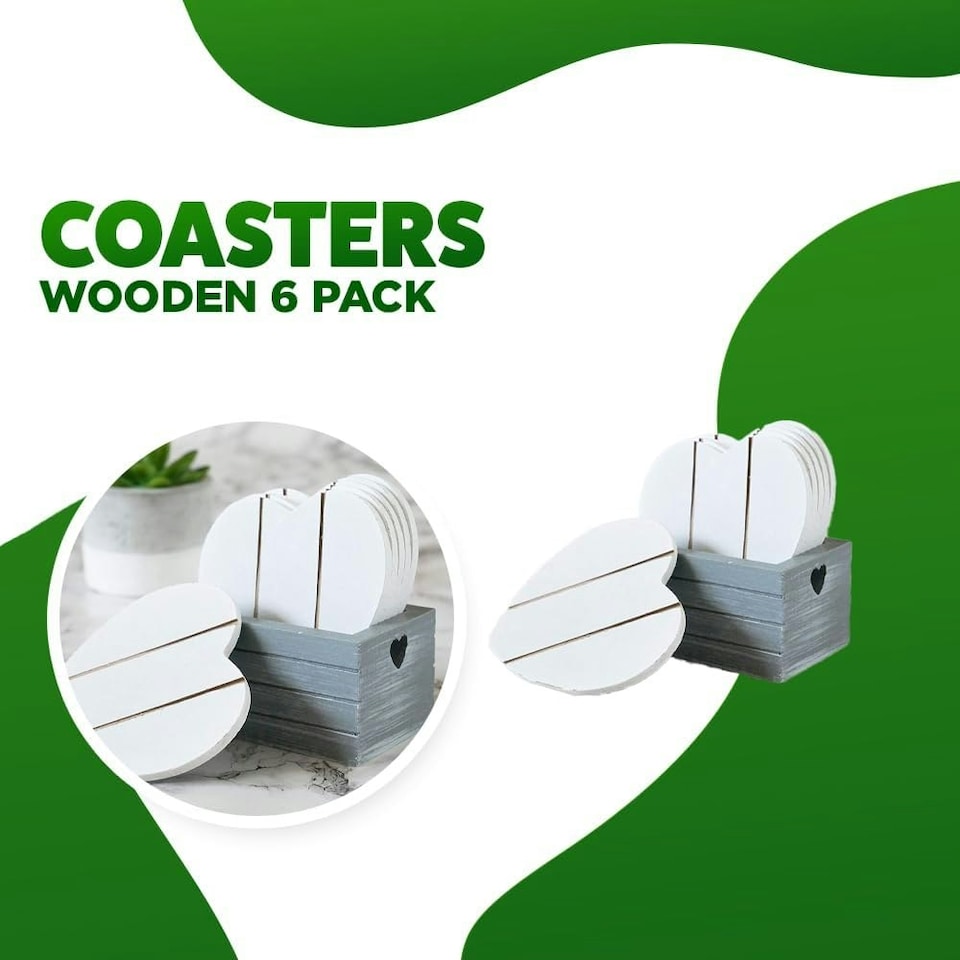 image 1 of Marco Paul  Set of 6 White Heart Wooden Coasters