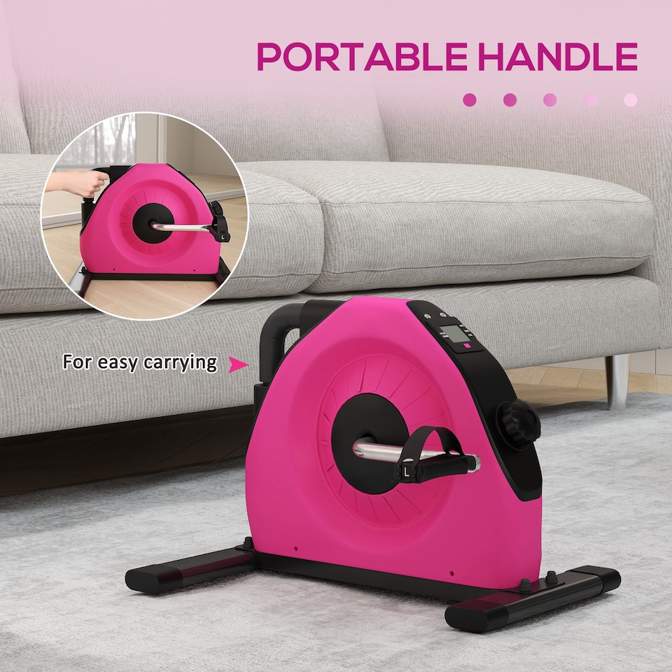 image 1 of SPORTNOW Mini Exercise Bike, Under Desk Bike for Legs, Arms Workout, Pink