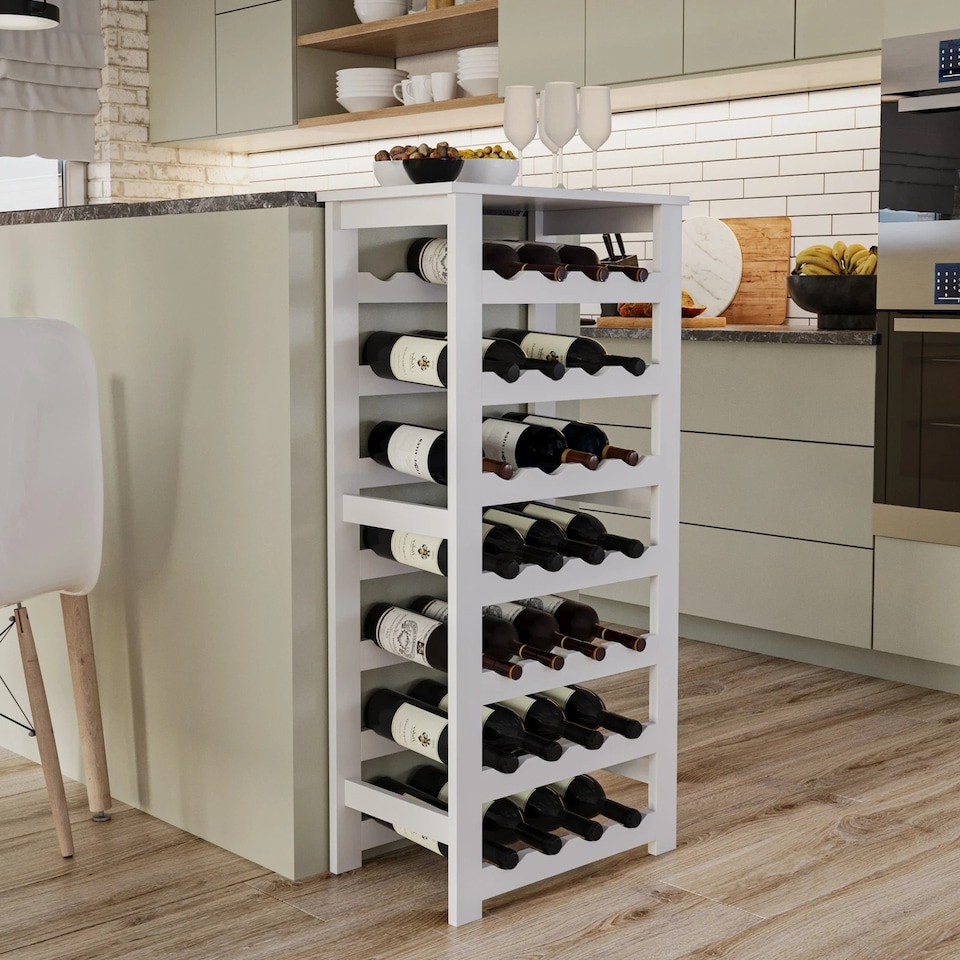 image 1 of Camilo 7-Tier Wine Rack Freestanding Holds 28 Bottles Home Bar Stand 108cm Stand | White | White