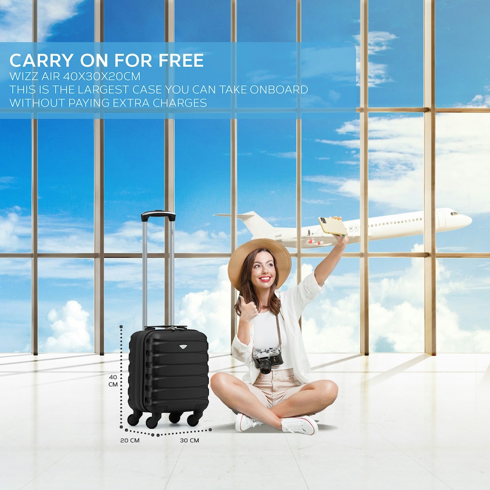 image 1 of 40x30x20cm Wizz Air & Vueling Maximum Size Free Cabin Carry On Lightweight 4 Wheel ABS Hard Case Suitcases Cabin Carry On Hand Luggage Silver | Silver | Cabin Bag