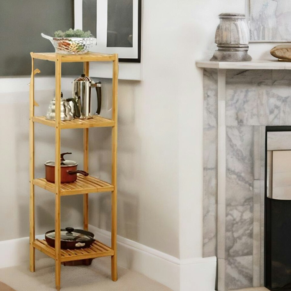 image 1 of 4 Tier Adjustable Wooden Standing Shelving Rack Unit Natural Brown Brown | One Size