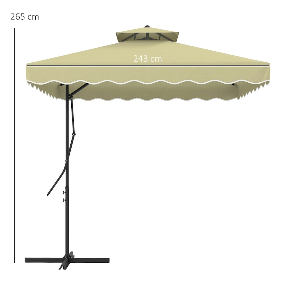 image 1 of Outsunny 2.5m Cantilever Garden Parasol Umbrella with Cross Base Beige