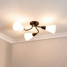 ValueLights Kristina 3 Way Black Metal Flush Ceiling Light with Frosted White Shades and LED Bulbs