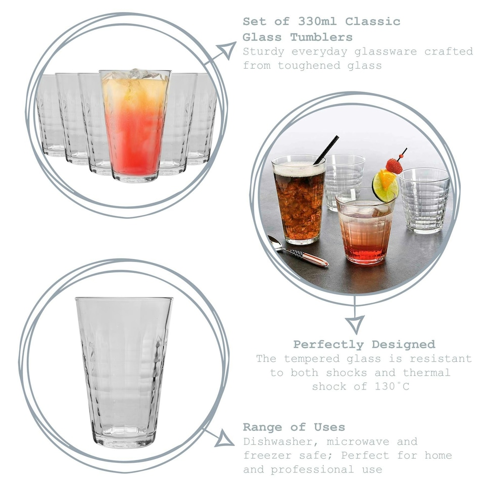 image 1 of Duralex Prisme Water / Juice Hiball Glasses - 330ml - Pack of 6 Clear