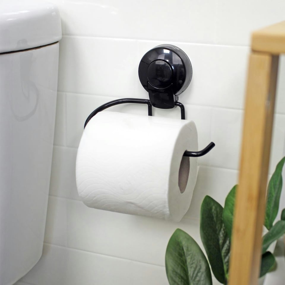 image 1 of Showerdrape Suctionloc Black Steel Wall Mounted Toilet Roll Holder