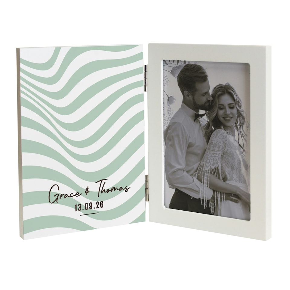 image 1 of Personalised Wooden Hinged 6x4 Photo Frame | White | One Size