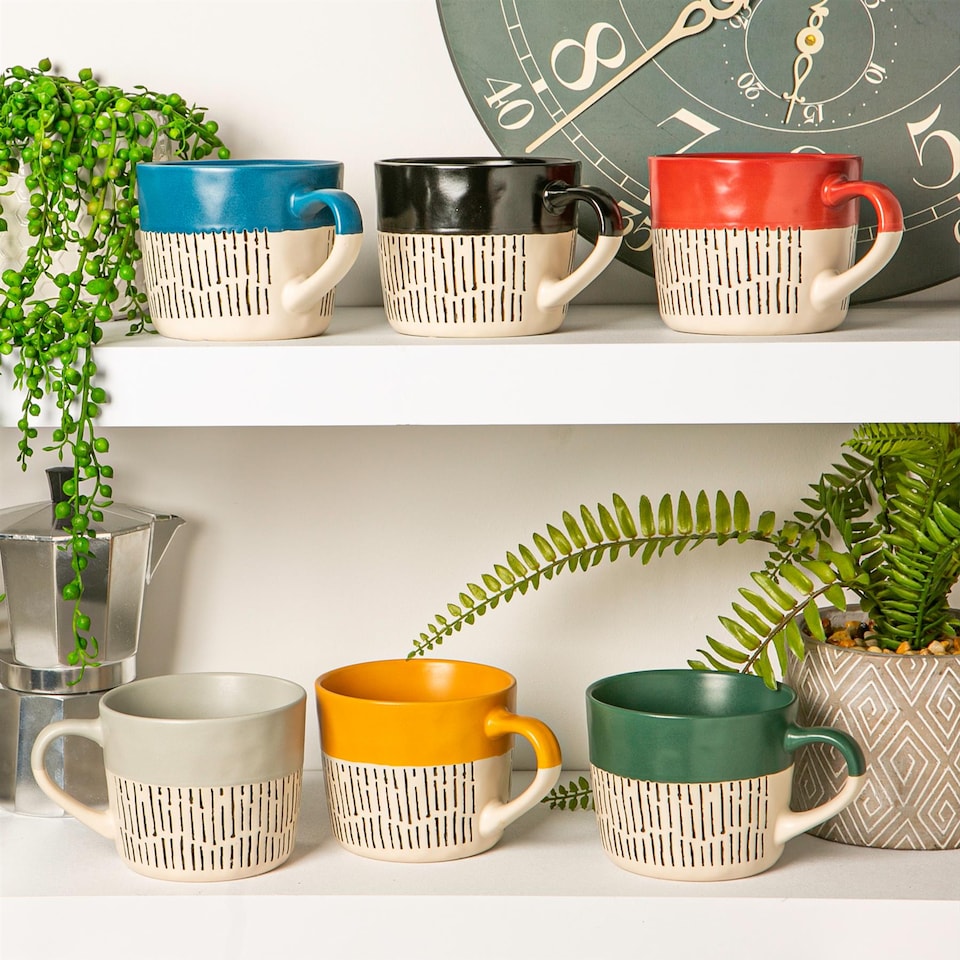 image 1 of Nicola Spring Ceramic Dipped Dash Coffee Mugs - 475ml - Sage - Pack of 6 | Green | Sage