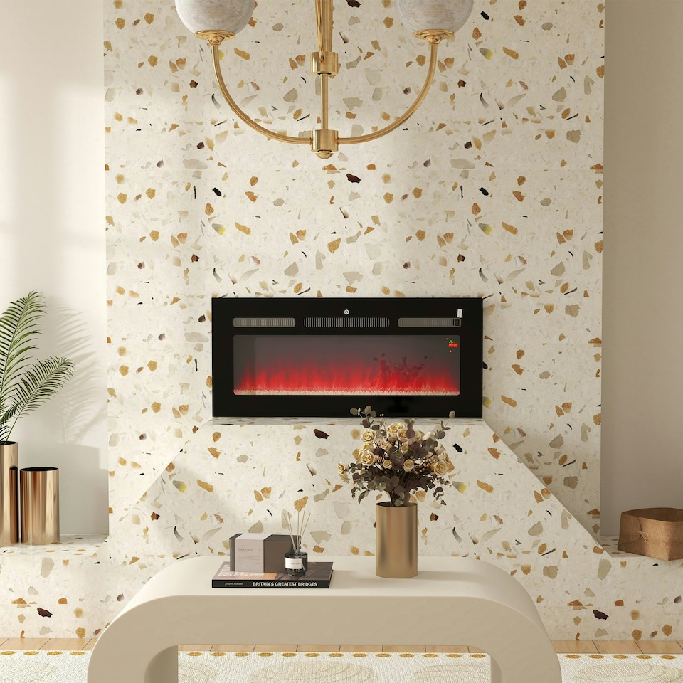 image 1 of HOMCOM 102cm Electric Fireplace Recessed and Wall Mounted Electric Fire Black