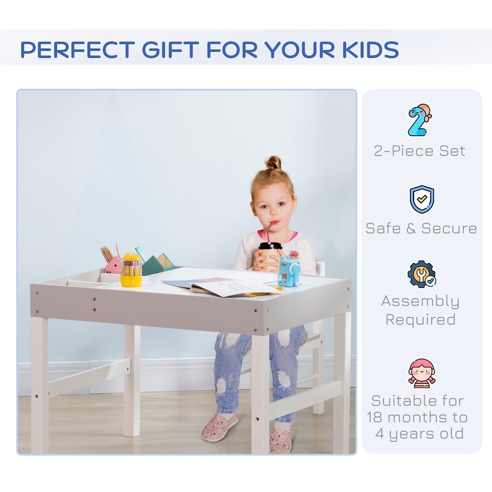 image 1 of HOMCOM kids Table and Chair Set 2 in 1 Activity Play Table for Bricks w Storage | Grey