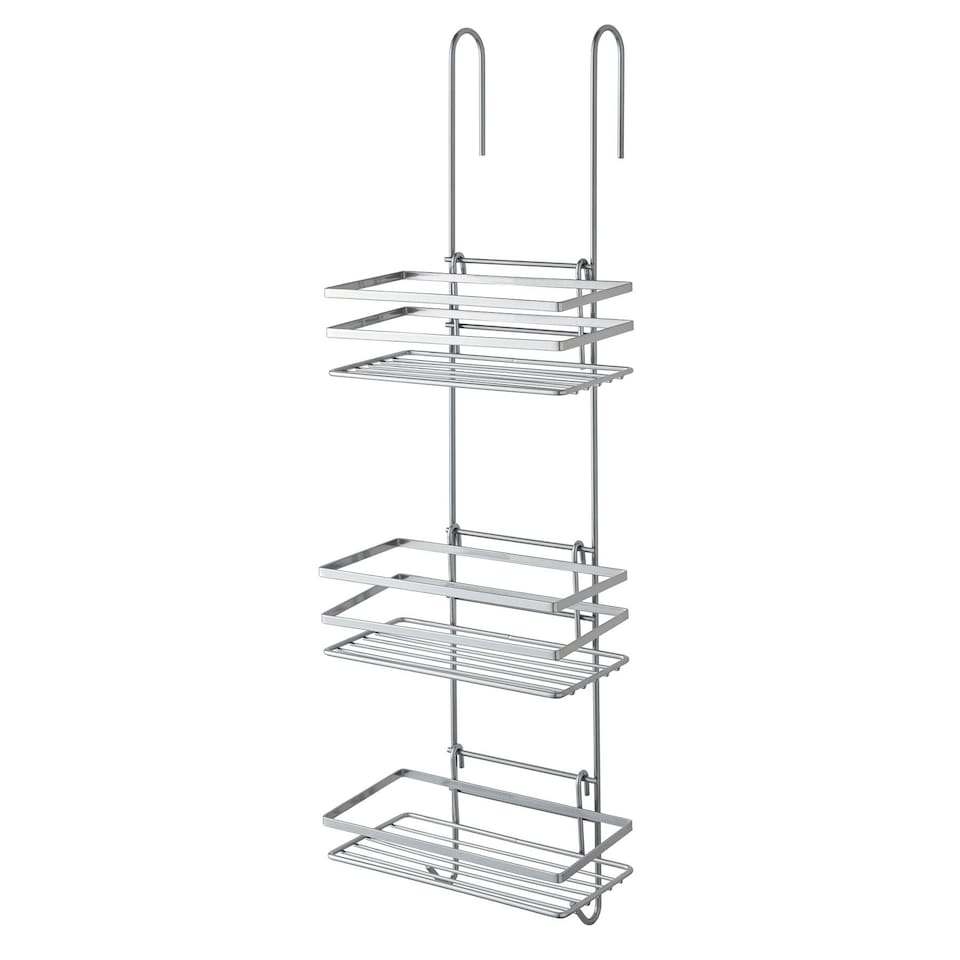 image 1 of Shower Caddy 3 Tier Bathroom Storage Organiser Hanging Basket With Shelving Over The Door Silver