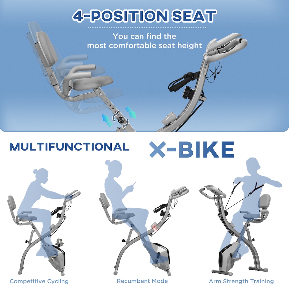 image 1 of HOMCOM 2-In-1 Folding Exercise Bike with 8-Level Magnetic Resistance Grey