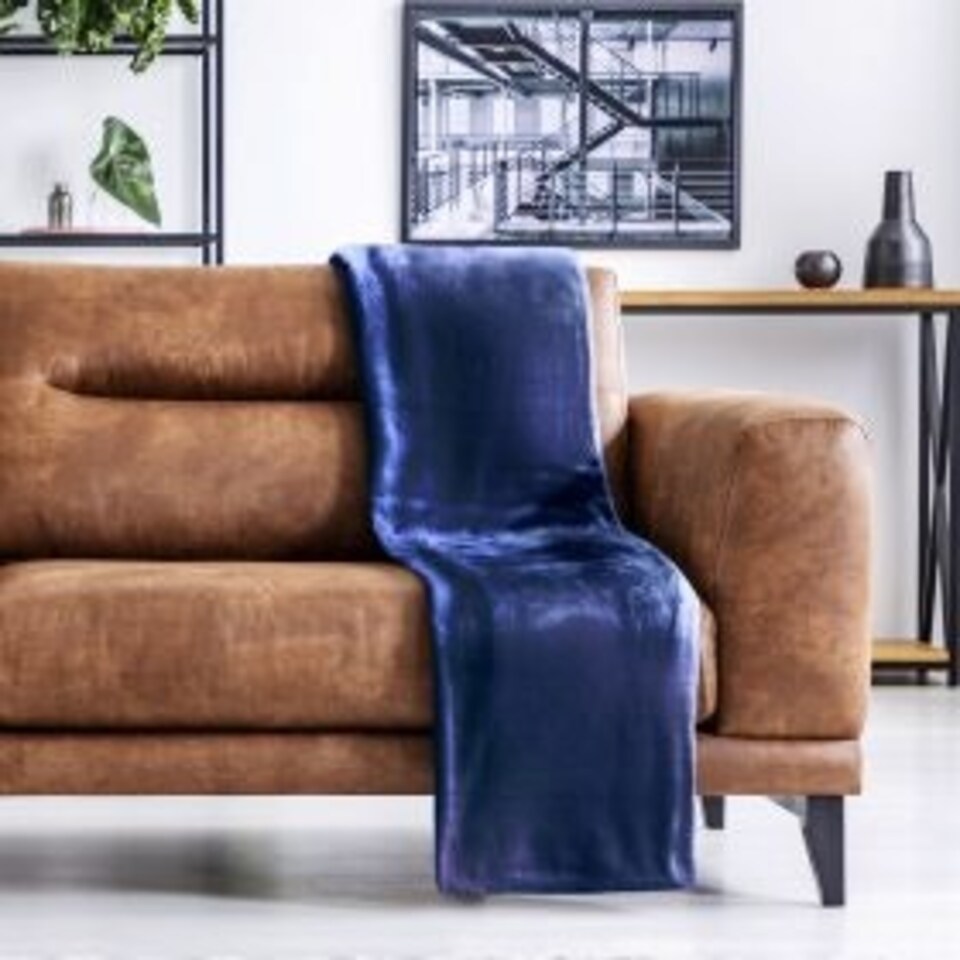 image 1 of Plush Collection Flannel Fleece Super Soft Throw in Navy (50" x 60") Blue | Blue