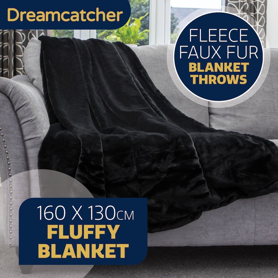 image 1 of Dreamcatcher Black Faux Fur Blanket Throw 160x130cm | Black | Black | One Size | 1