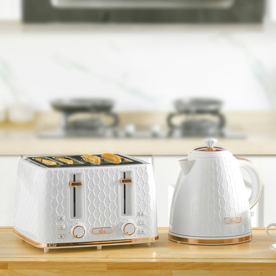image 1 of HOMCOM 1.7L Kettle and Toaster Set with Defrost Reheat and Crumb Tray White