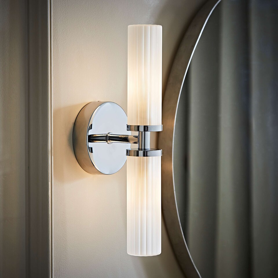 image 1 of ValueLights Canya Chrome 2 Way IP44 Frosted Glass Wall Light | Silver