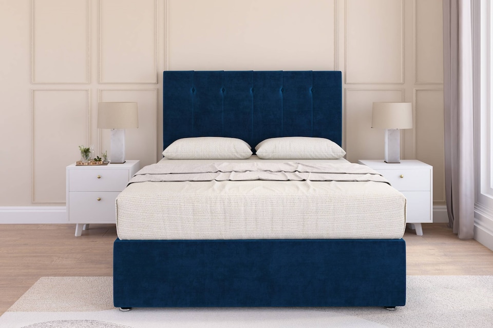 image 1 of Sloomy Highbury Navy Plush Divan Bed Base 4 Drawers With 54 Inch Floor Standing Headboard | Blue | Navy | King | 1