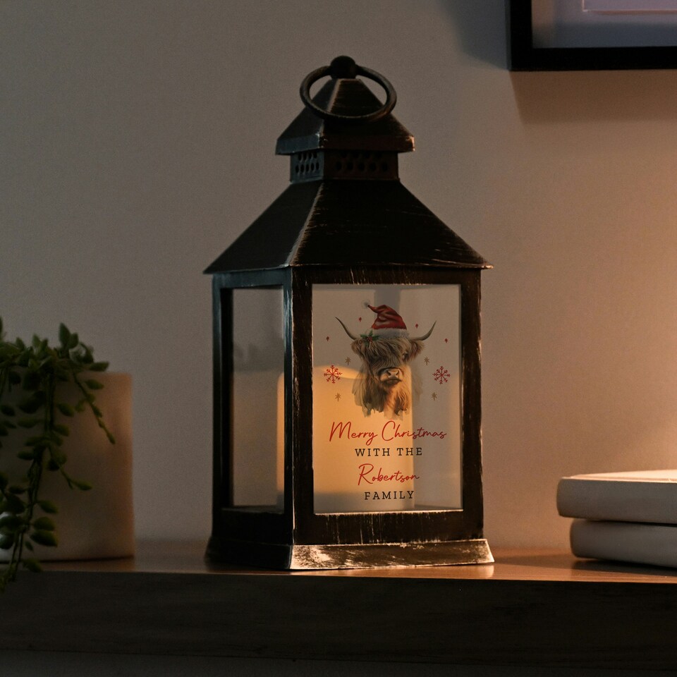 image 1 of Personalised Highland Cow Christmas LED Lantern