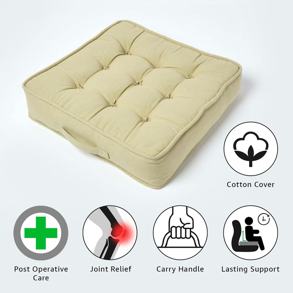 image 1 of Homescapes Sage Green Cotton Armchair Booster Cushion Green