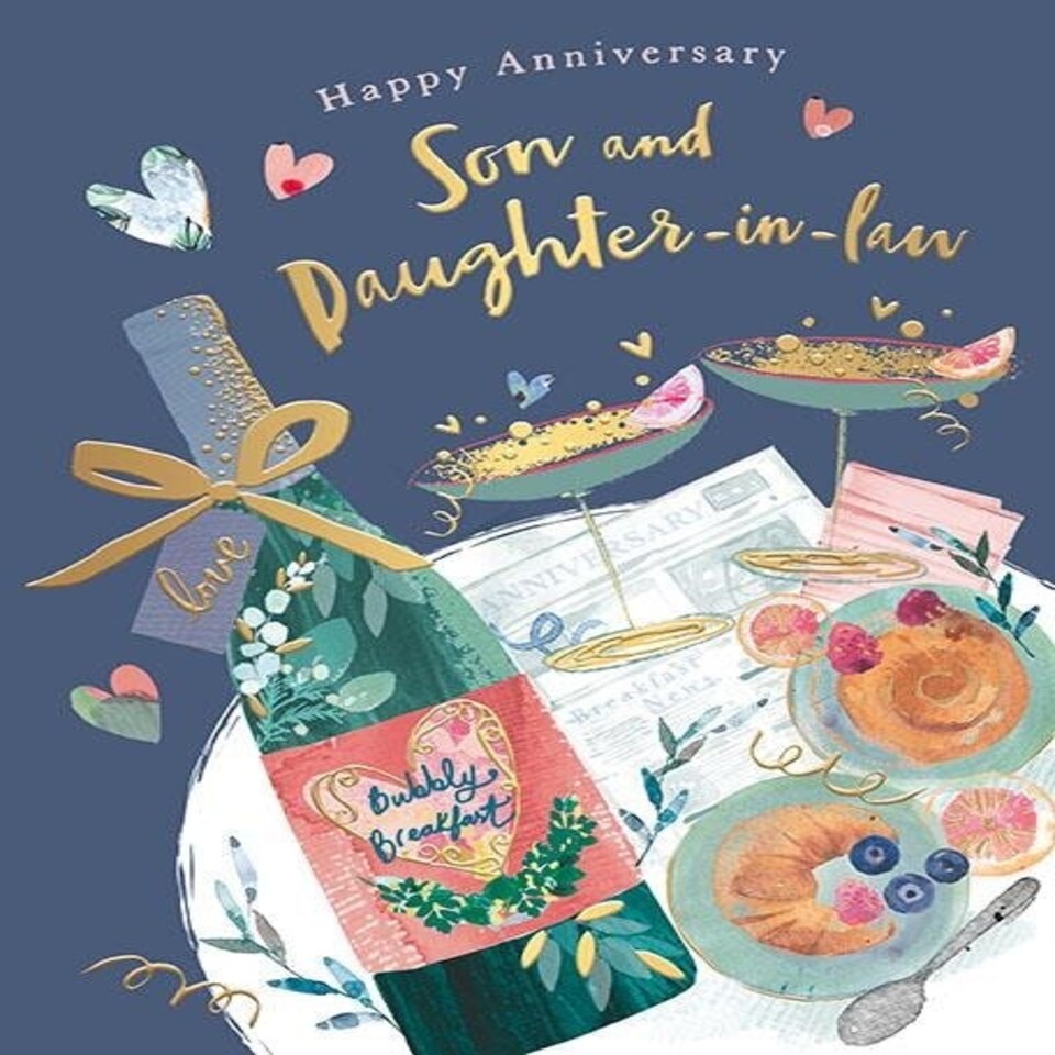Words 'n' Wishes Anniversary Card for Son & Daughter in Law, Wine Celebrations, Multi-Coloured, 21.6 x 16.5