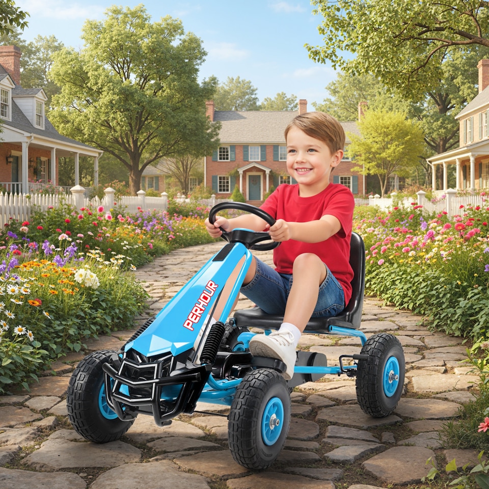image 1 of AIYAPLAY Kids Pedal Go Kart with Adjustable Seat, EVA Tyres, Blue