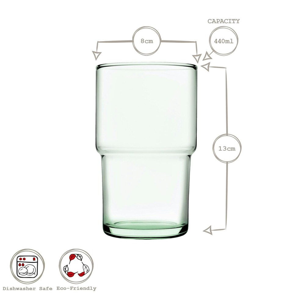 image 1 of Pasabahce Aware Hill Recycled Stacking Highball Glasses - 440ml - Green - Pack of 12 Green