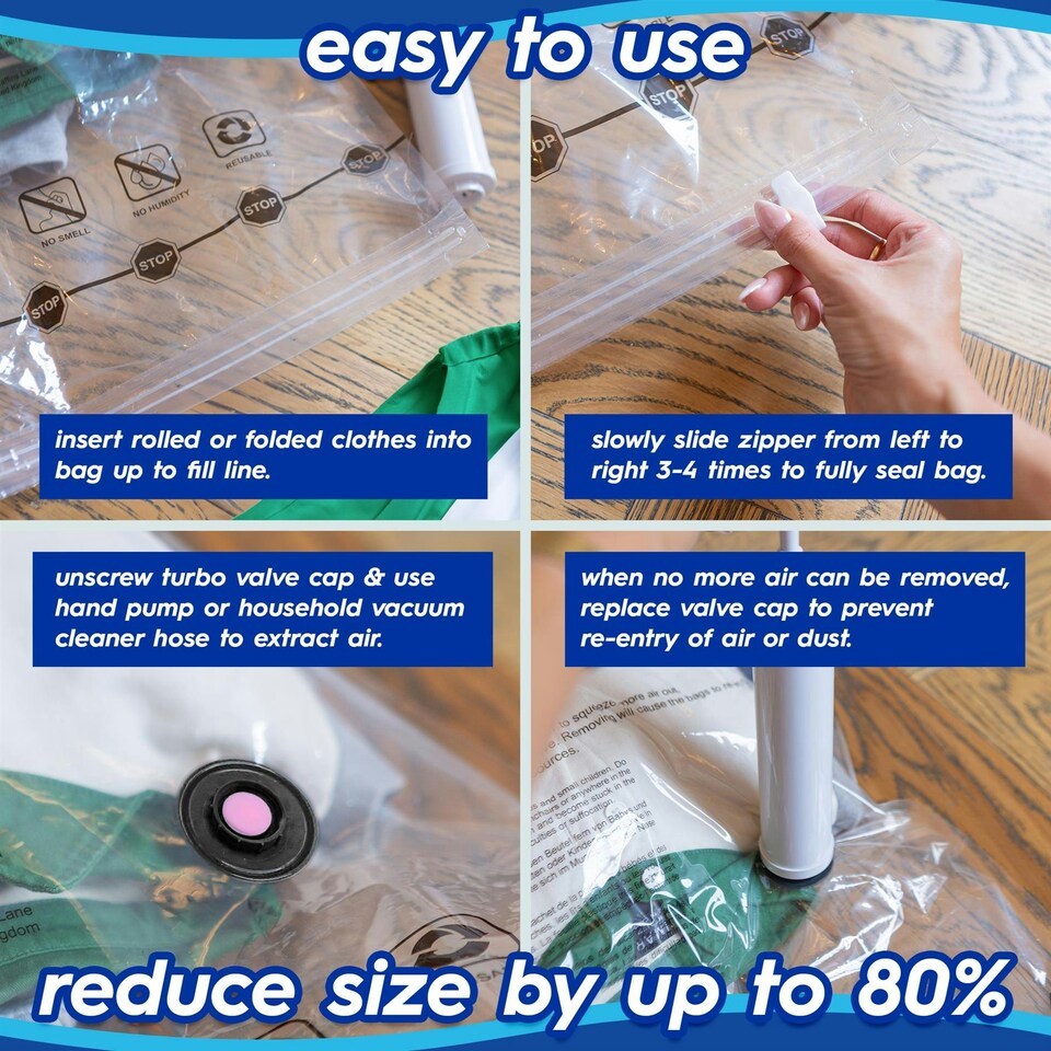 image 1 of Harbour Housewares Vacuum Storage Bags with Hand Pump - Large (60 x 80cm) - Grey - Pack of 5 Grey