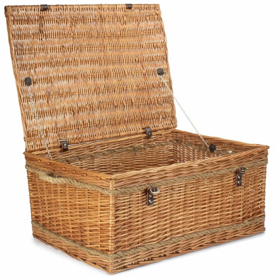 image 1 of 72cm Double Steamed Rope Handled Wicker Trunk Brown | Brown | One Size