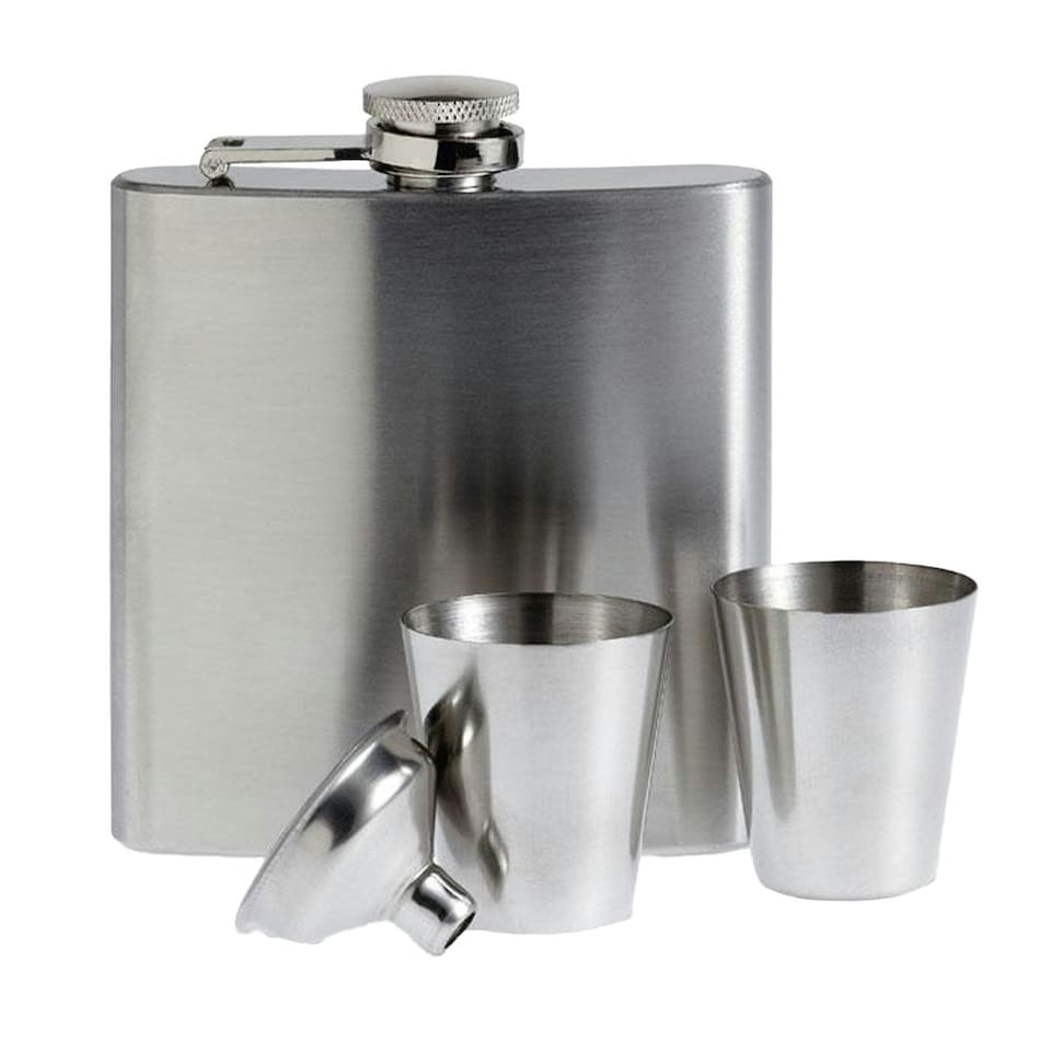 image 1 of MidOcean Slimmy Flask Hip Flask Set - Matt Silver - One Size Multi
