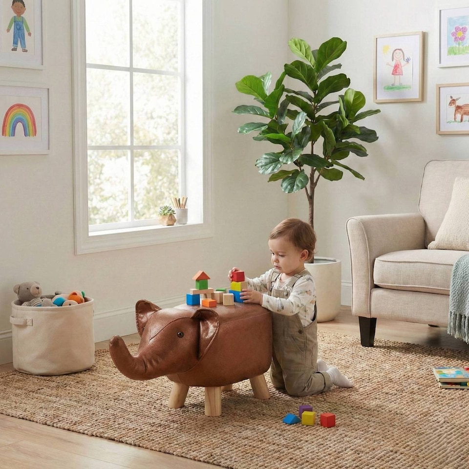 image 1 of Children's Elephant Stool Seat | Brown | 1