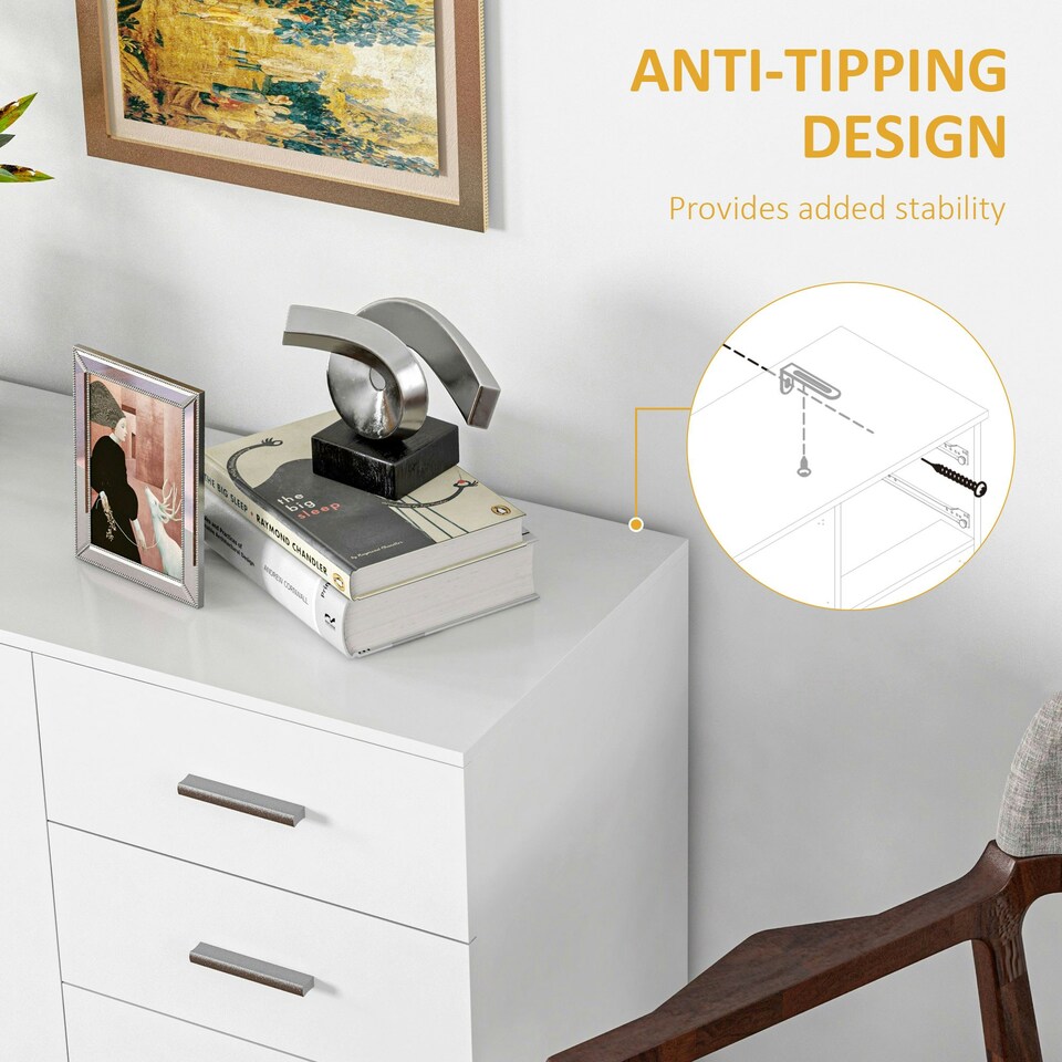 image 1 of HOMCOM Modern Sideboard Kitchen Storage Cabinet with 2 Drawers, White White