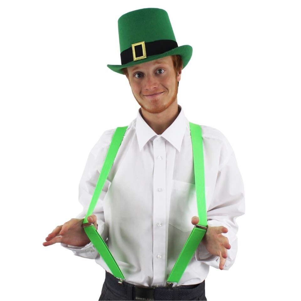 image 1 of Pack of 6 Irish Buckle Top Hat & Green Suspenders Green | One Size