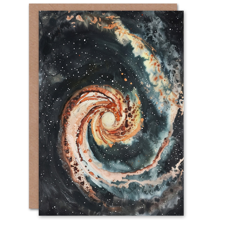 image 1 of Greeting Card Space Whirlpool Spiral Galaxy M51 Watercolour Birthday
