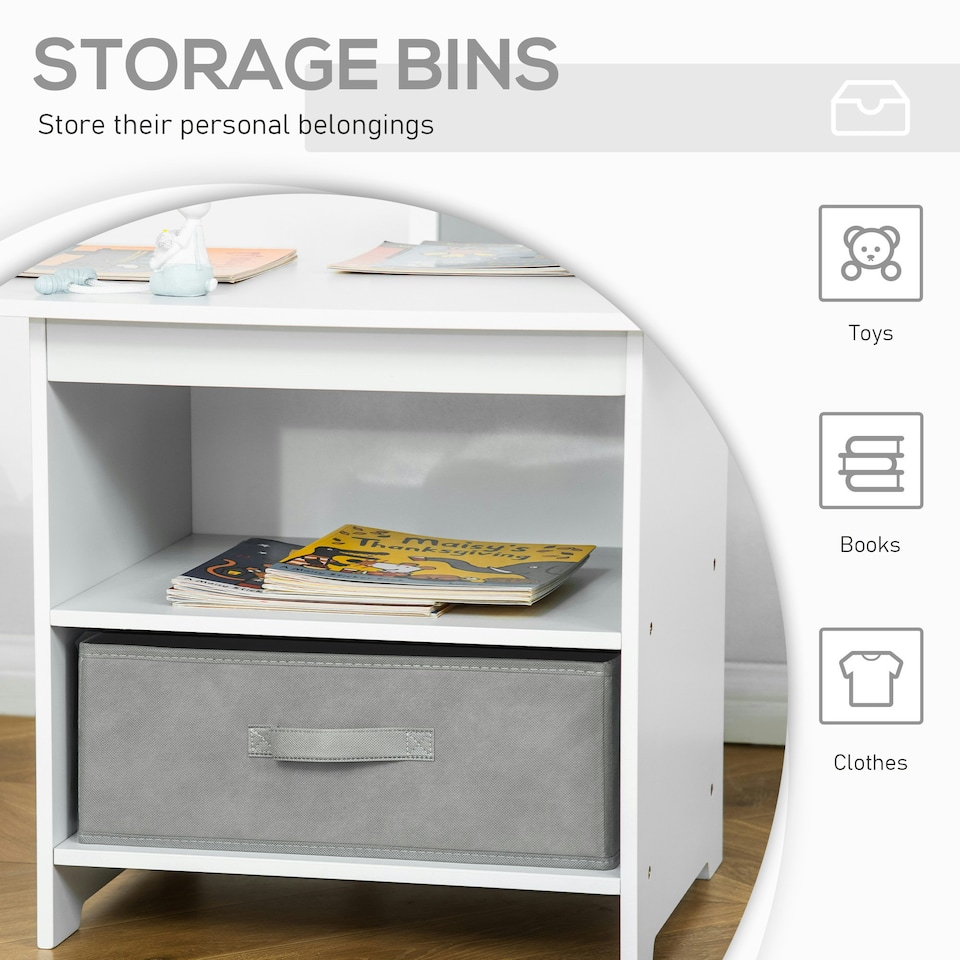 image 1 of HOMCOM 3 Pcs Kids Table & Chairs Set Toddler Furniture w/ Storage Drawers White | White