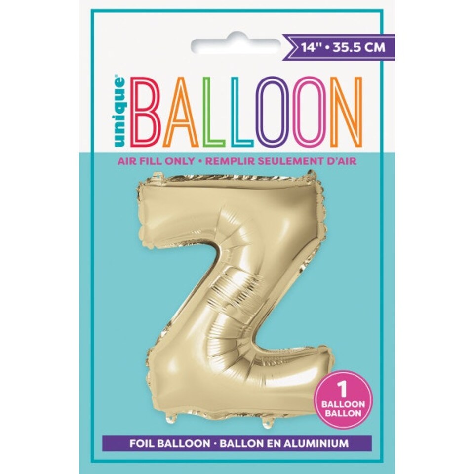 image 1 of Gold Letter Z Shaped Foil Balloon 14"