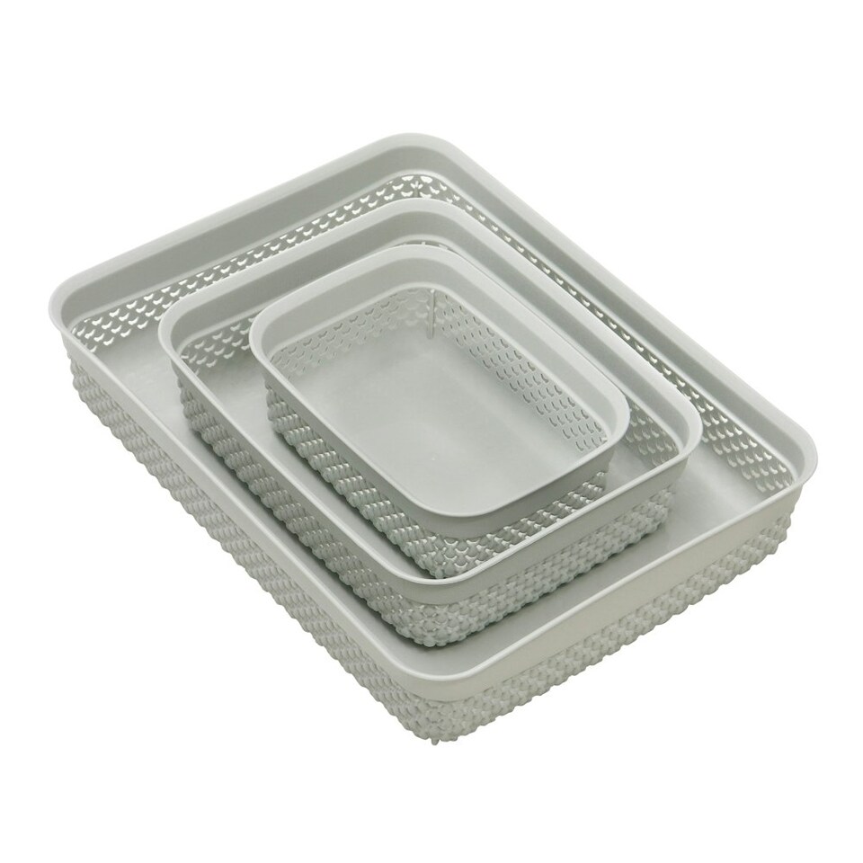 image 1 of JVL Droplette Set of 3 Rectangular Plastic Storage - Ice Grey Grey