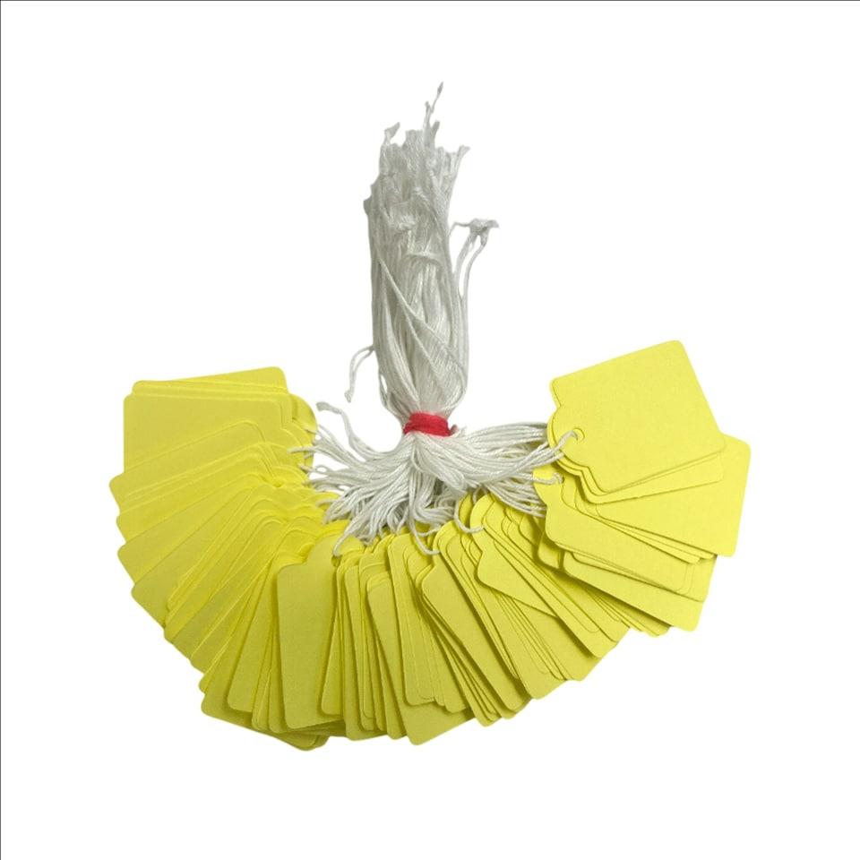 image 1 of Pack of 100 Large Yellow Strung Tags 36 x 53mm