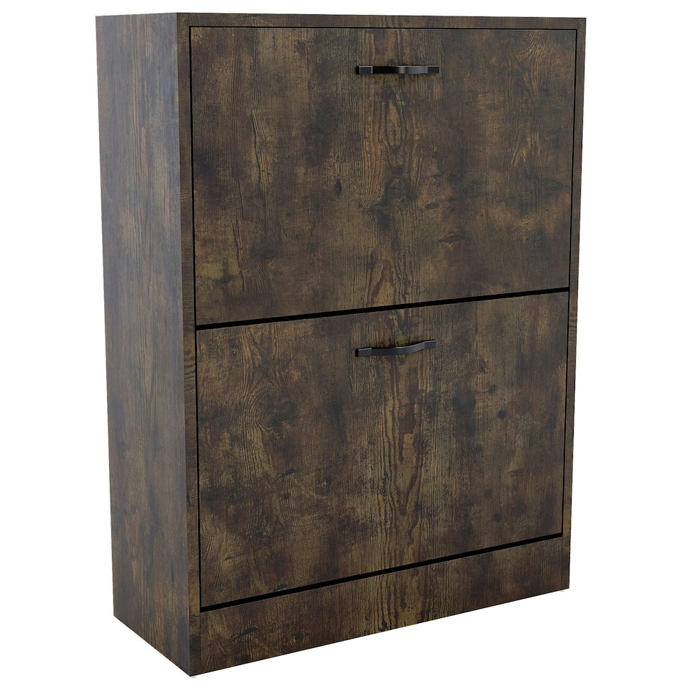 image 1 of Vida Designs 2 Drawer Shoe Cabinet Shoe Rack Storage Cupboard, Dark Wood