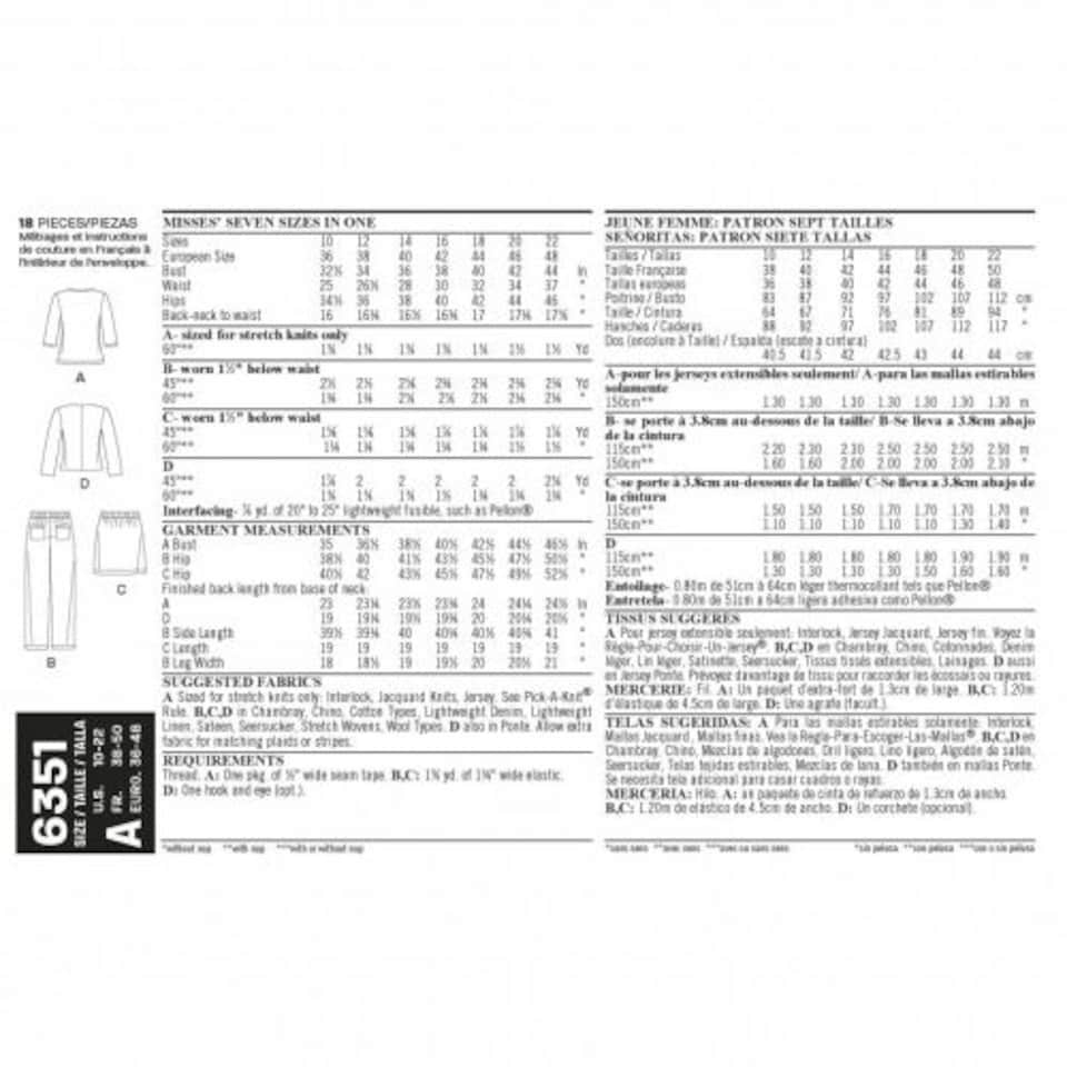 image 1 of New Look 6351 Paper Sewing Pattern – Women’s Jackets, Trousers, Skirts & Tops, Size A (10–12–14–16–18–20–22), Intermediate