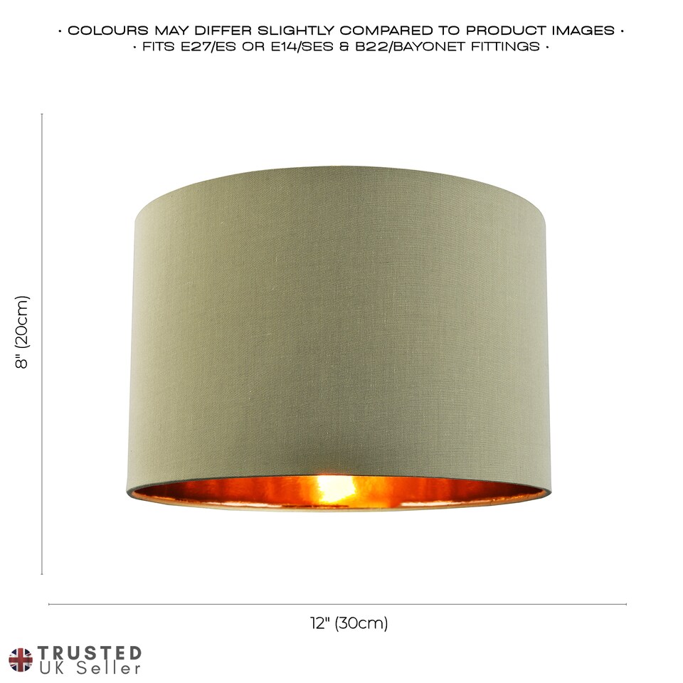 image 1 of Contemporary Olive Cotton 12 Inch Table-Pendant Lamp Shade with Shiny Copper Inner | Green