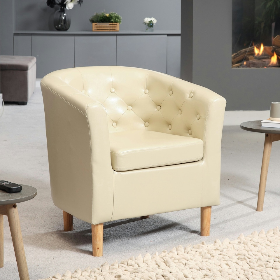 image 1 of Lodi Studded Back PU Tub Chair with Dark and Light Legs - Cream