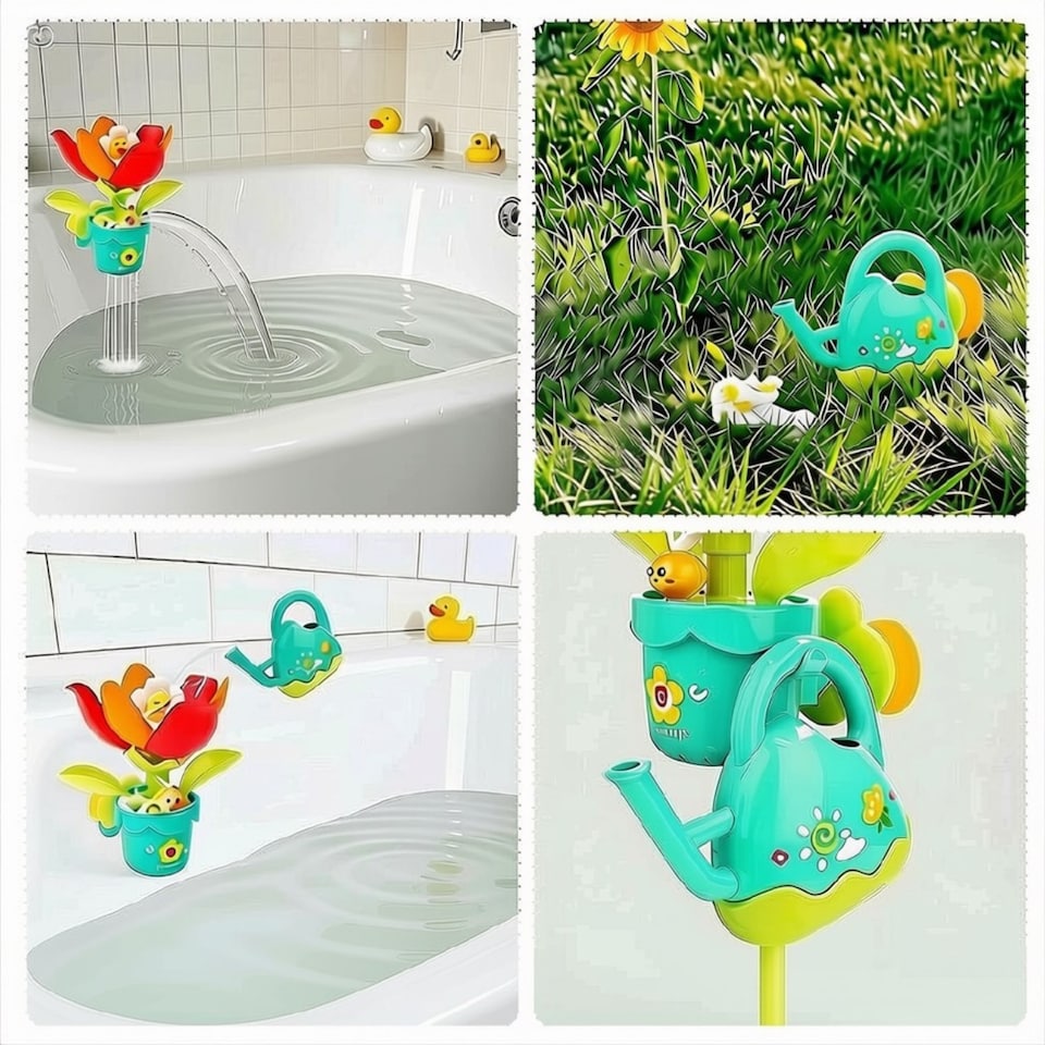 image 1 of Sunflower Bath Sprinkler Toy - Pop-Up Blooming Flower Water Toy with Strong Suction Cup & Watering Can, Battery-Free Sensory Bath Play for Toddlers & Babies