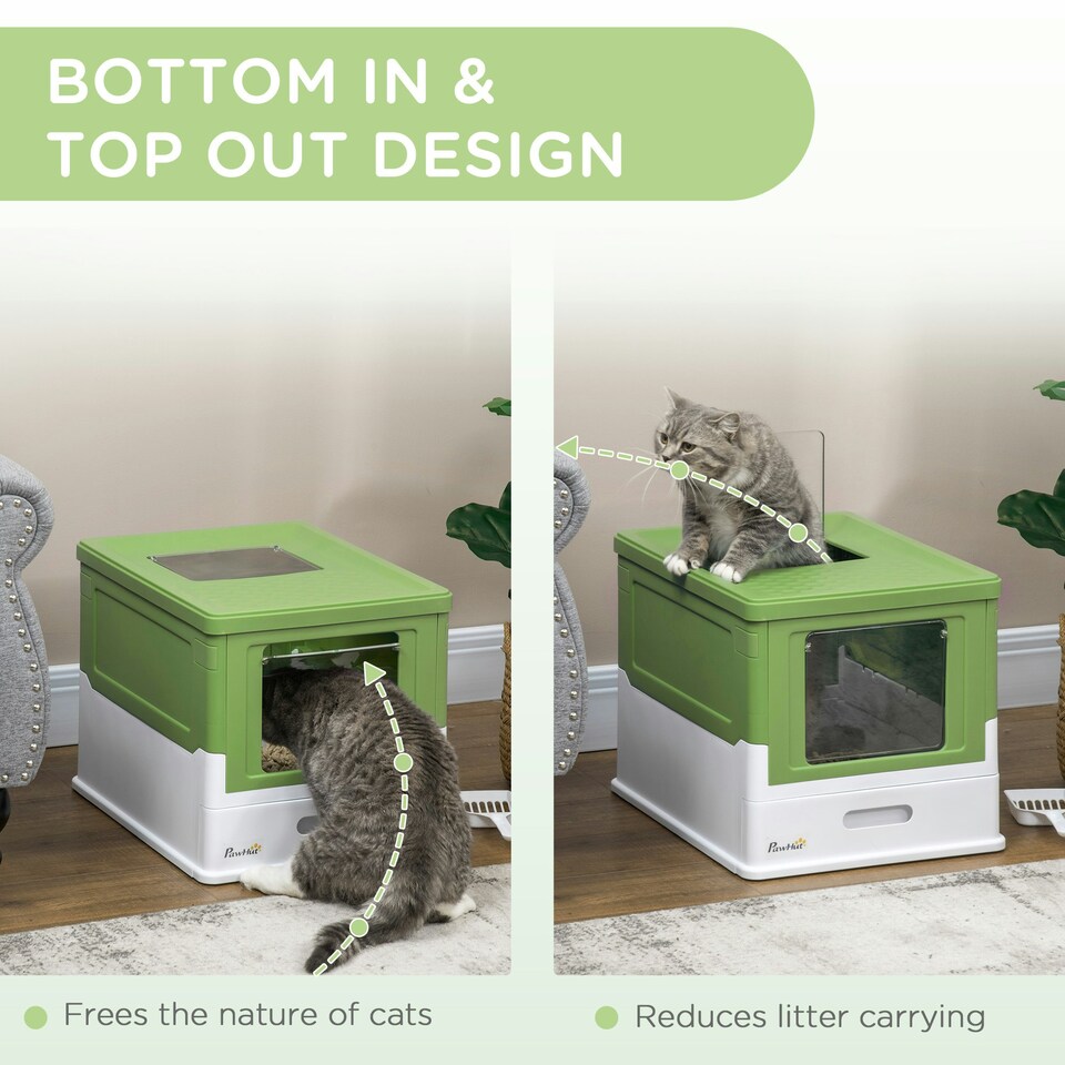 image 1 of PawHut Hooded Cat Litter Box, Pet Toilet w/ Scoop, Tray - Light Green